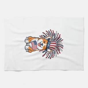 Linge De Cuisine Corgi patriote Feu d'artifice Chien Conception vec