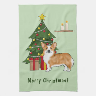 Linge De Cuisine Corgi Pembroke Gallois Rouge Et Sapin De Noël