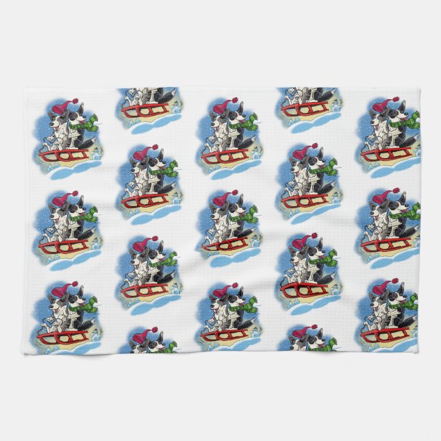 Linge De Cuisine Corgis dans la neige (Horizontal)