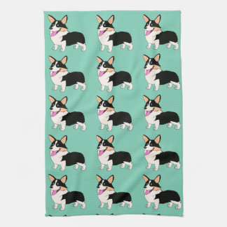 Linge De Cuisine Corgis tricolores dans vert clair