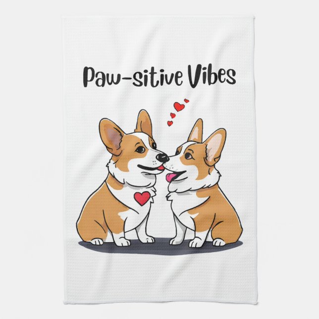Linge De Cuisine Corgis Vibes en Amour (Vertical)