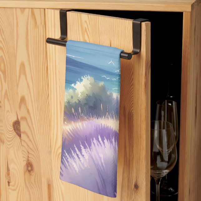 Linge De Cuisine Côte méditerranéenne de la Lavande avec voiliers (Pliage en tiers)