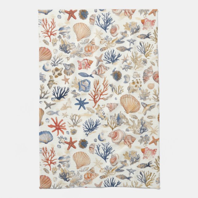Linge De Cuisine Côtière rustique - Coquillages, Starfish, Reef (12 (Vertical)