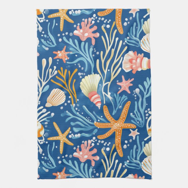 Linge De Cuisine Côtière rustique - Coquillages, Starfish, Reef (26 (Vertical)