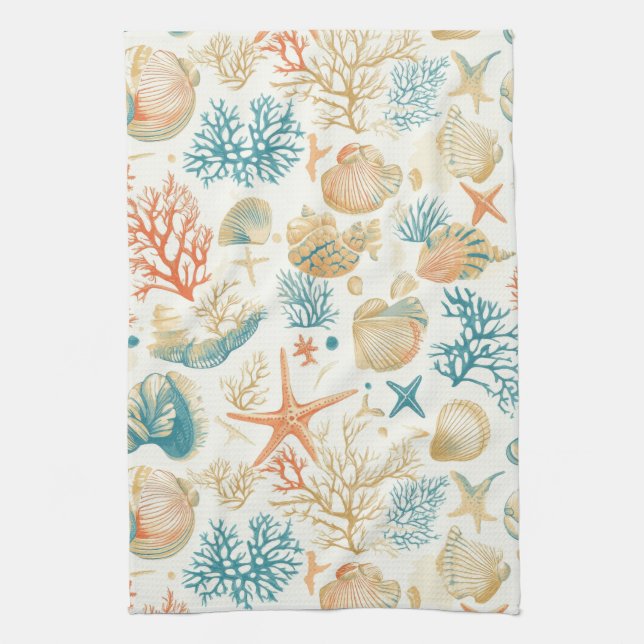 Linge De Cuisine Côtière rustique - Coquillages, Starfish, Reef (9) (Vertical)