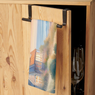 Linge De Cuisine Cottage côtier Coucher de soleil Dunes Aquarelle