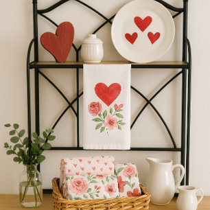 Linge De Cuisine Cottage Cozy Cœur et Roses 