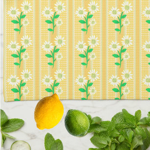 Linge De Cuisine Cottage de Campagne Blanc Vert Jaune Tournesols