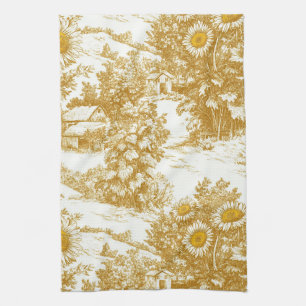 Linge De Cuisine Cottage Fleur de Soleil Dorée Motif Campagne Toile