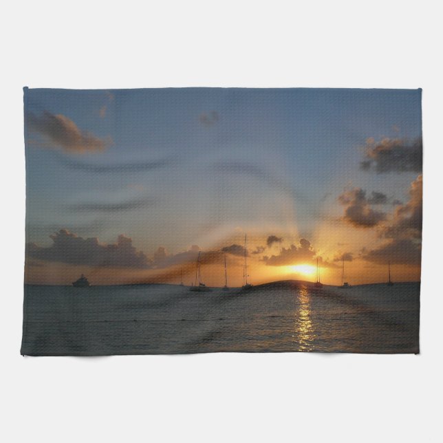 Linge De Cuisine Coucher de soleil avec voiliers Paysage tropical P (Horizontal)