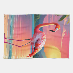 Linge De Cuisine Coucher de soleil flamant rose sur la plage tropic
