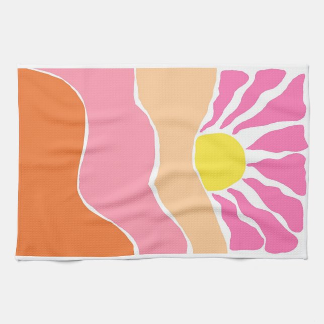 Linge De Cuisine Coucher de soleil rose pâle et orange bohème  (Horizontal)