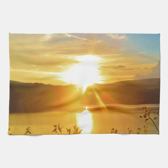 Linge De Cuisine Coucher de soleil sur le lac Arrowhead (Horizontal)