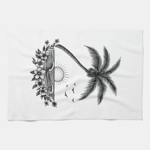 Linge De Cuisine Coucher de soleil sur palmiers tropicaux – Art lin