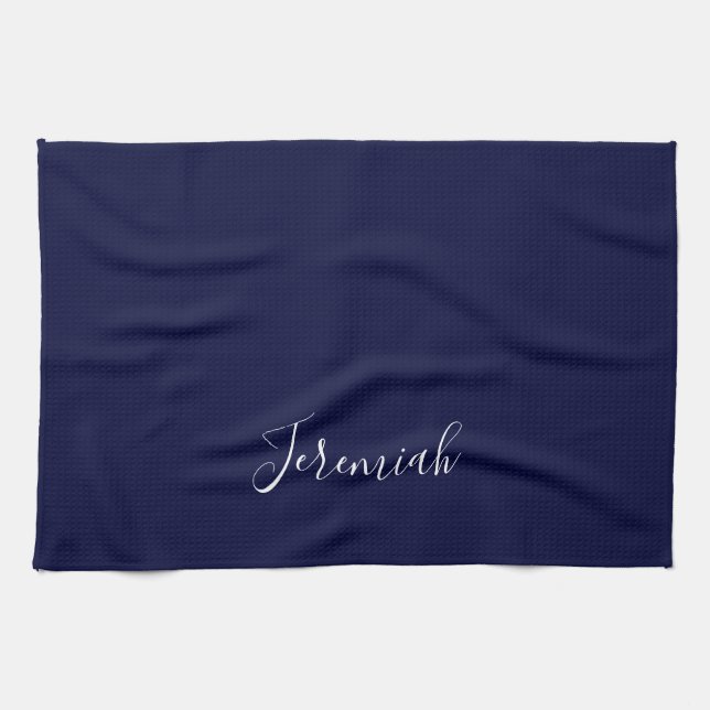 Linge De Cuisine Couleur bleu marine Calligraphie moderne simple pr (Horizontal)