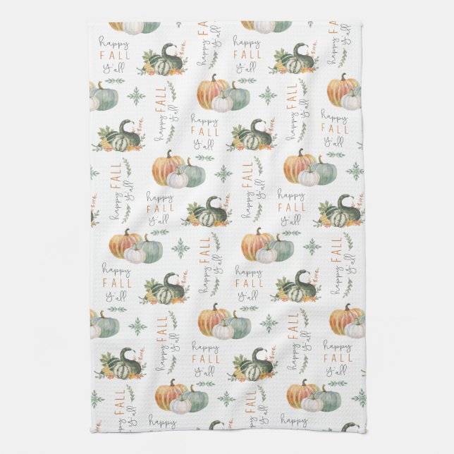 LINGE DE CUISINE COULEUR D'EAU CITROUILLES ET GOURDS (Vertical)