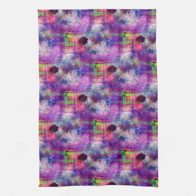 Linge De Cuisine Couleur d'eau verte et violette (Vertical)