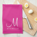 Linge De Cuisine Couleur du texte modifiable Nom initial Monogramme<br><div class="desc">Télécharger sur mesure Ajouter votre design photo ou logo Texte Élégant Moderne Cute Monogramme Nom initial Modèle Rose Serviette de cuisine.</div>