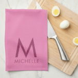 Linge De Cuisine Couleur du texte personnalisé Monogramme rose Nom<br><div class="desc">Télécharger sur mesure Ajouter votre photo ou logo Texte élégant Moderne Cute Monogramme Nom initial Modèle Rose Serviette de cuisine.</div>