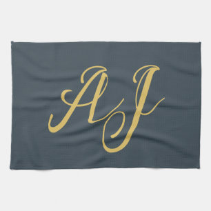 Linge De Cuisine Couleur Or Charbon Monogramme Initial Professionne