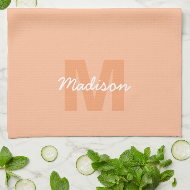 Linge De Cuisine Couleur pêche pastel cool avec nom de monogramme p (Plié)