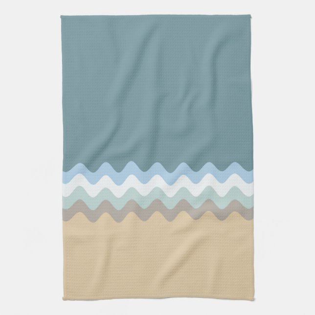 Linge De Cuisine Couleur Plage - Sable Brown clair Beige Turquoise  (Vertical)