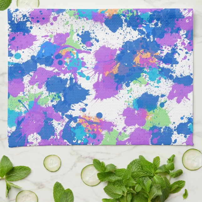 Linge De Cuisine Couleurs cool Peinture Abstraite, Blurple (Plié)