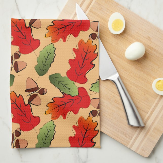 Linge De Cuisine Couleurs d'automne Motif Feuille (Quart Plié)