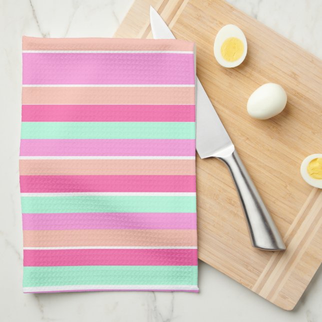 Linge De Cuisine Couleurs de bonbons rayées (Quart Plié)