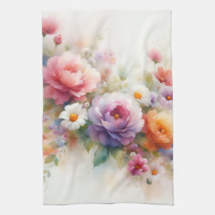 Linge De Cuisine Couleurs pastel aquarelle fleurs floral