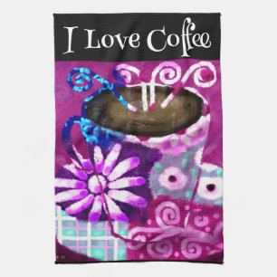 Linge De Cuisine Coupe Whimsical de café Peinture Abstraite Purple