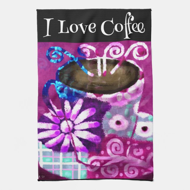 Linge De Cuisine Coupe Whimsical de café Peinture Abstraite Purple (Vertical)