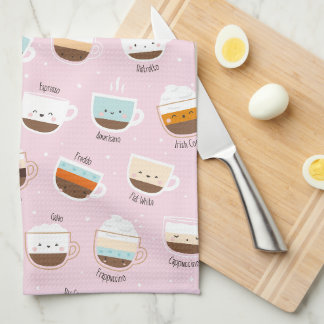 Linge De Cuisine Coupes de café mignonnes sur rose clair