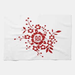 Linge De Cuisine Coupes de papier floral - Double bonheur blanc