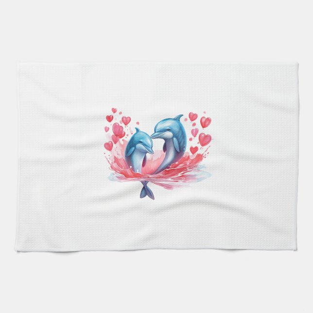 Linge De Cuisine Couple dauphin de la Saint-Valentin (Horizontal)