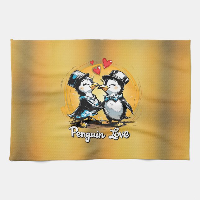 Linge De Cuisine Couple de manchots charmants (Horizontal)