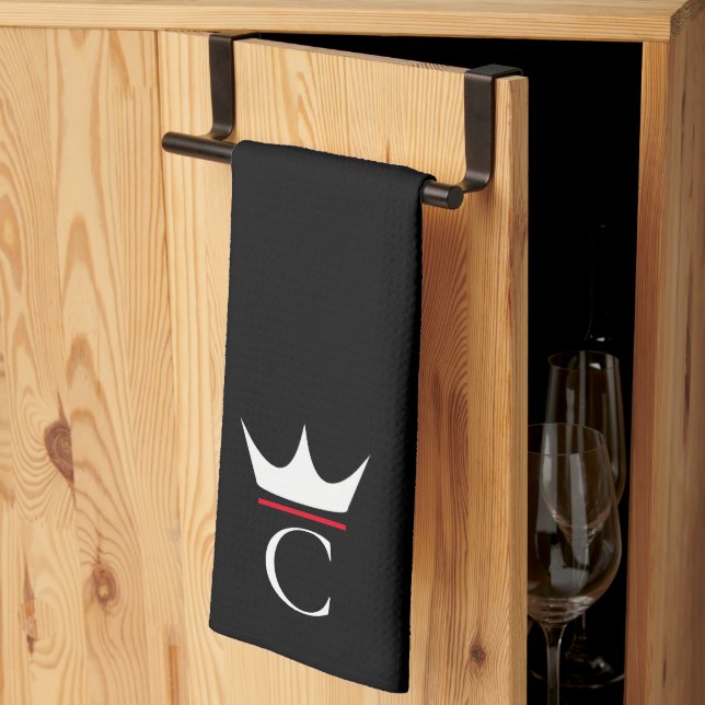 Linge De Cuisine Couronne Chef Monogramme Noir Blanc (Pliage en tiers)