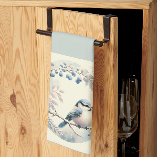 Linge De Cuisine Couronne de baies de merlebleu d'hiver (Pliage en tiers)