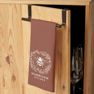 Linge De Cuisine Couronne de famille monogramme en terre cuite