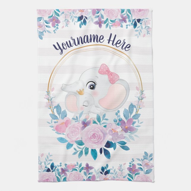 Linge De Cuisine Couronne de fleurs rose pâle pour éléphant mère et (Vertical)
