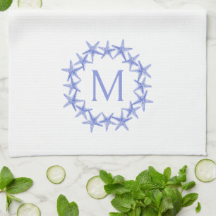 Linge De Cuisine Couronne de monogramme étoile de mer bleu et blanc
