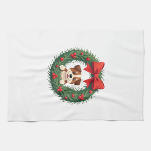 Linge De Cuisine Couronne de Noël avec un nez de chien mignon pour
