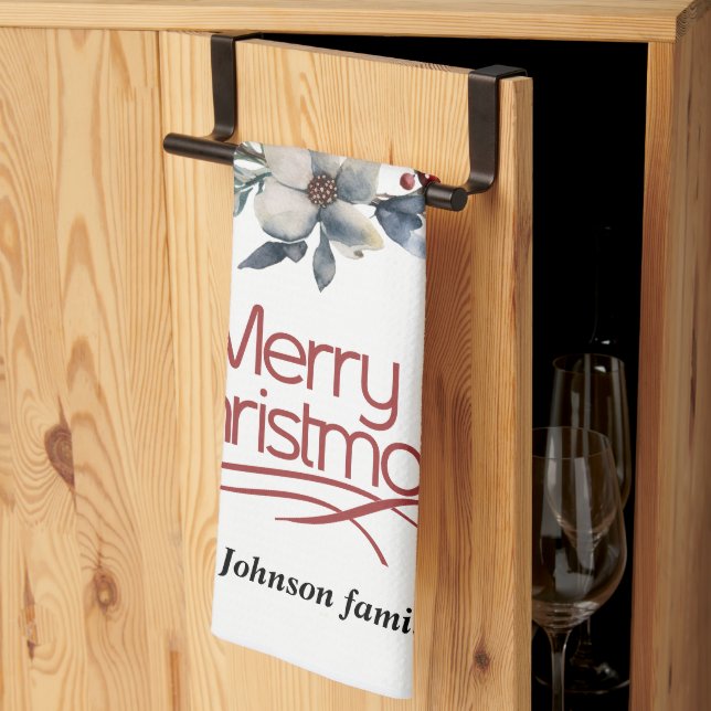 Linge De Cuisine Couronne de Noël, fleurs blanches, baies rouges jo (Pliage en tiers)