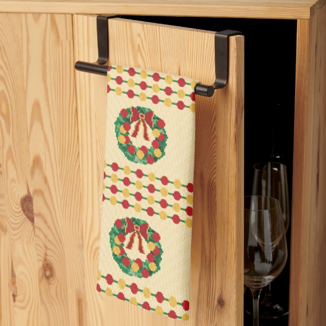 Linge De Cuisine Couronne de Noël tricotée (Pliage en tiers)