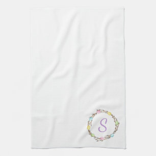Linge De Cuisine Couronne de Pâques minimale monogramme et œufs de