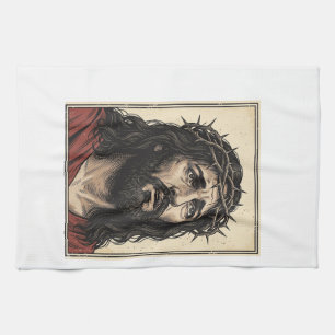 Linge De Cuisine Couronne d'épines vintage portrait religieux art v
