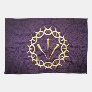Linge De Cuisine Couronne D'Or D'Épines Sur Arrière - plan Violet N