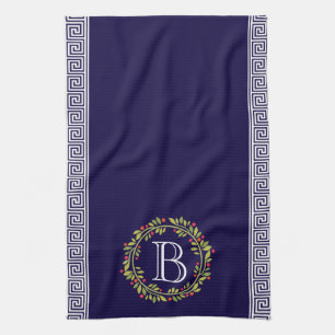 Linge De Cuisine Couronne élégante Monogramme Motif à la grecque
