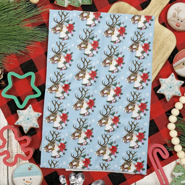 Linge De Cuisine Couronne festive de Noël de rennes bleus  (Créateur téléchargé)