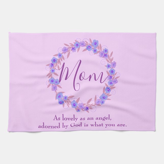 Linge De Cuisine Couronne florale violette et bleue pour maman (Horizontal)